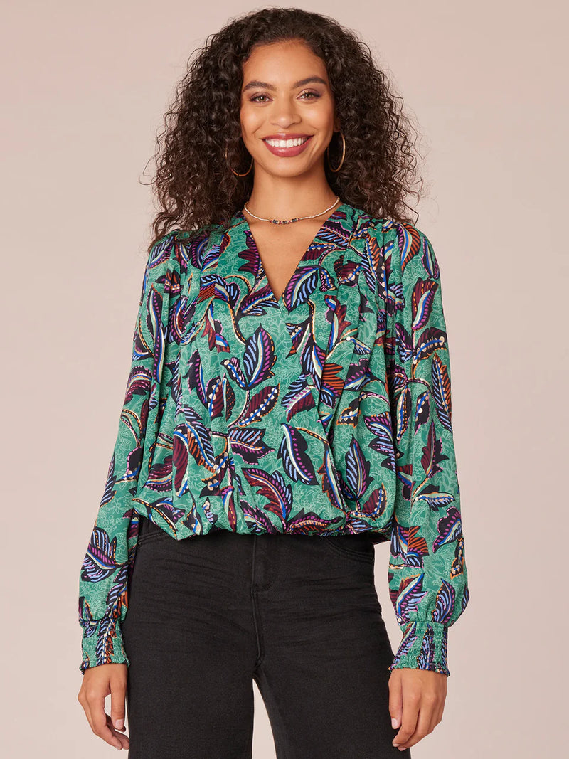 Foiled Leaf Overlap Blouse