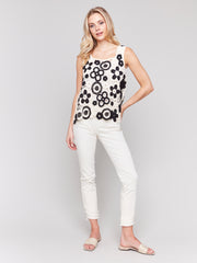 Charlie B. Black/White Floral Crochet Tank