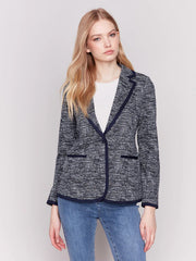 Charlie B. Plaid Knit Blazer With Removable Hood