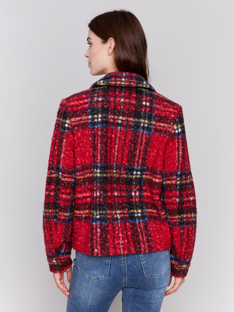 Charlie B. Plaid Boucle Moto Jacket