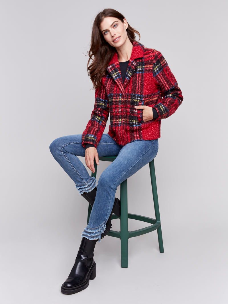 Charlie B. Plaid Boucle Moto Jacket