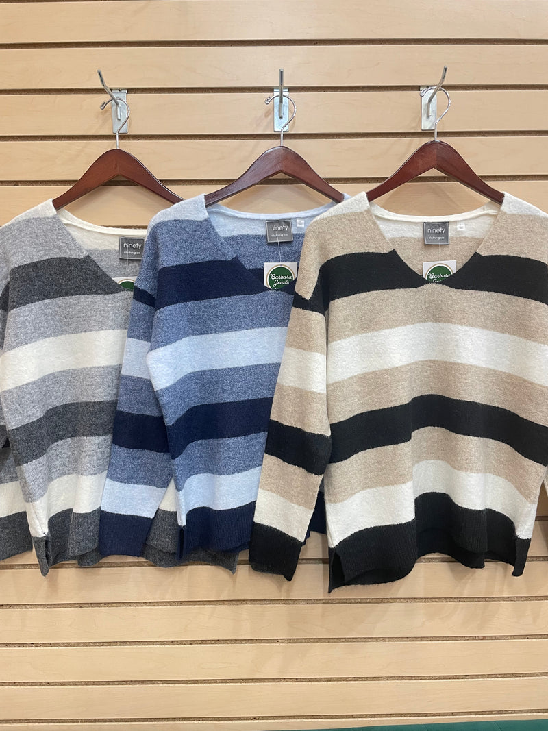 Bold Stripe V-Neck Sweater- 3 Colors!