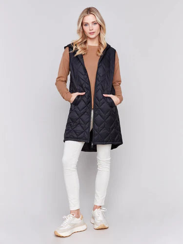 Charlie B. Long Quilted Puffer Vest- Multiple Colors