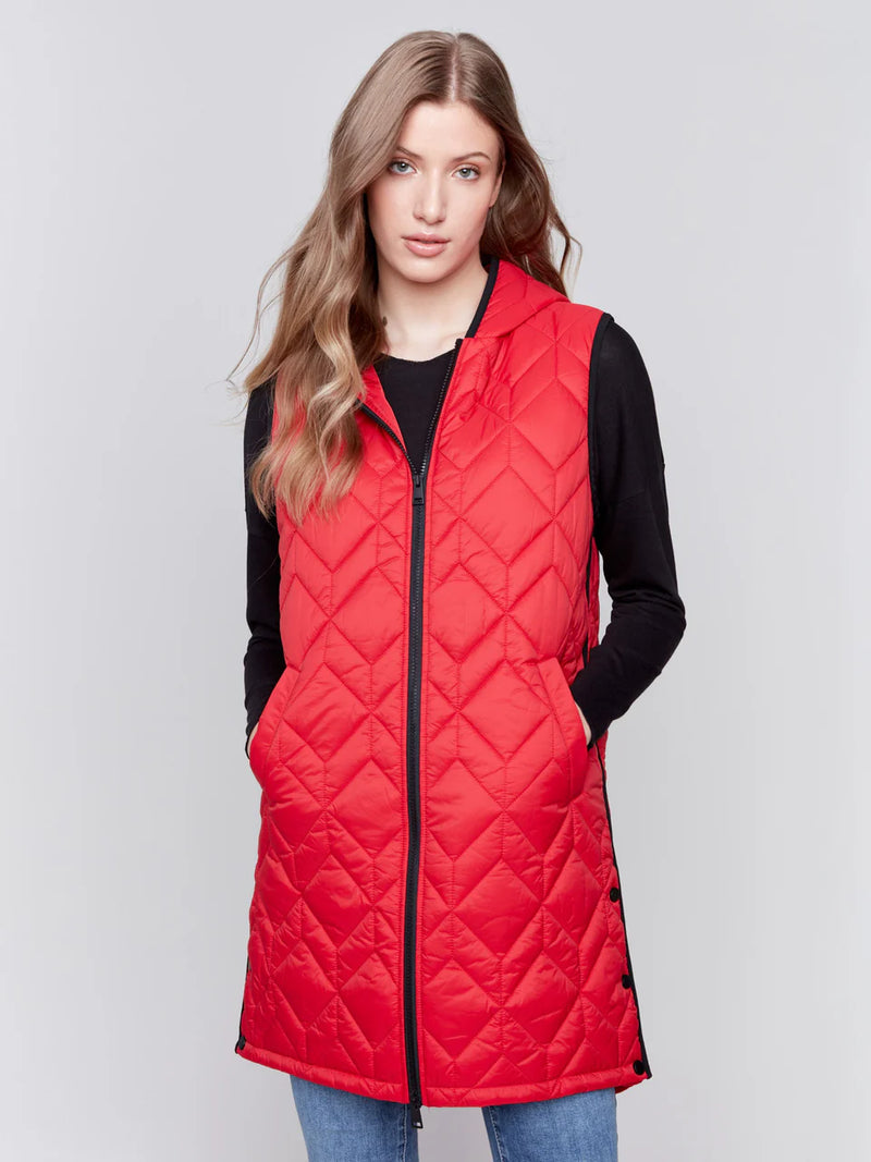 Charlie B. Long Quilted Puffer Vest- Multiple Colors