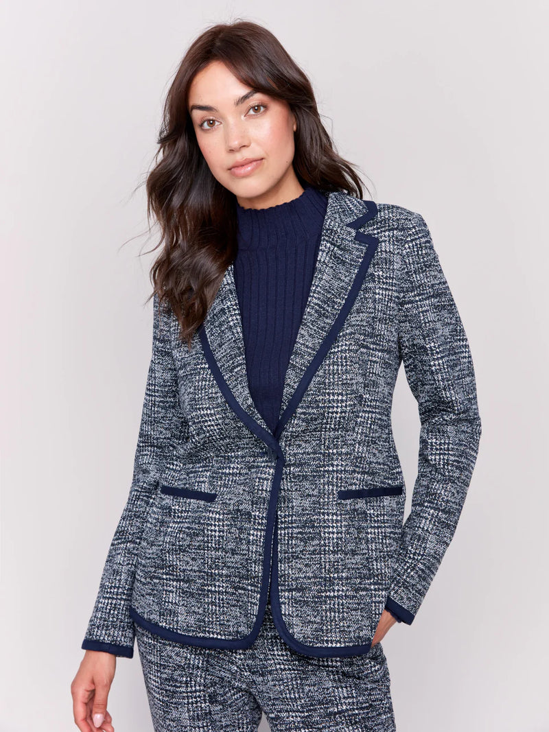 Charlie B. Plaid Knit Blazer With Removable Hood