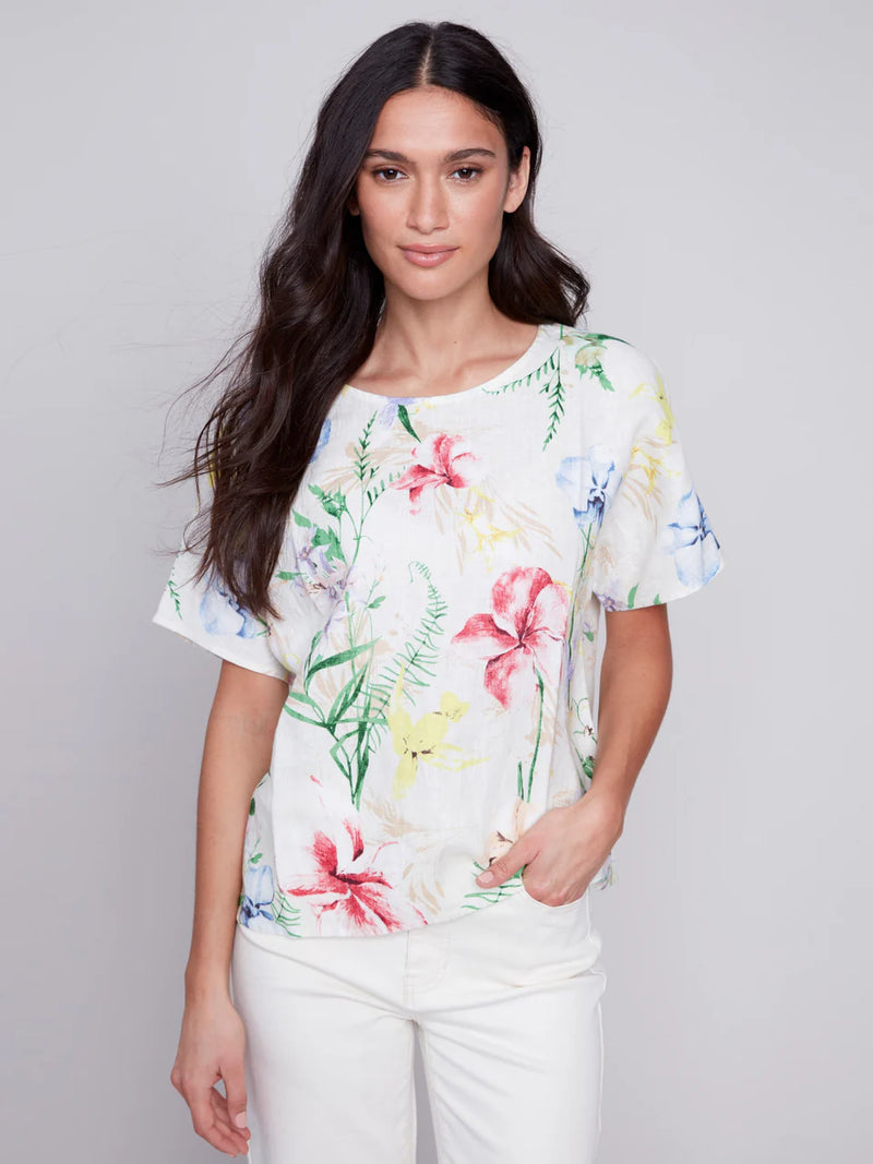 Charlie B. Boxy Print Linen Top