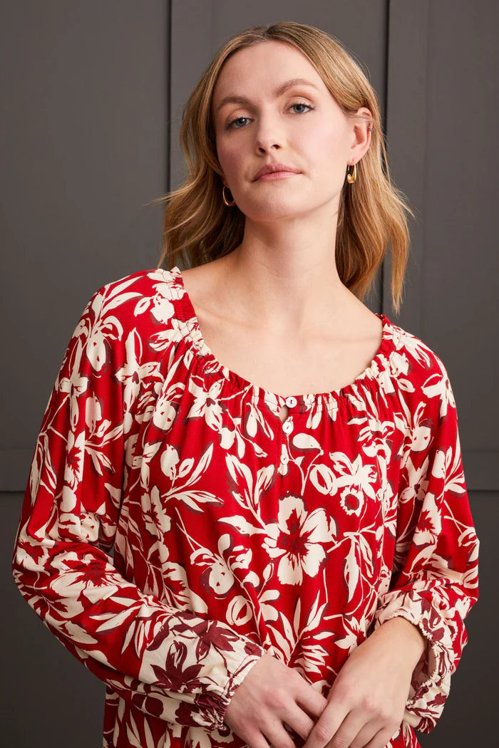 Tribal Scarlet Print Peasant Top