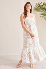 Tribal English Embroidery White Maxi Dress