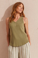 Tribal Solid Cotton Henley Tank- 2 Colors!